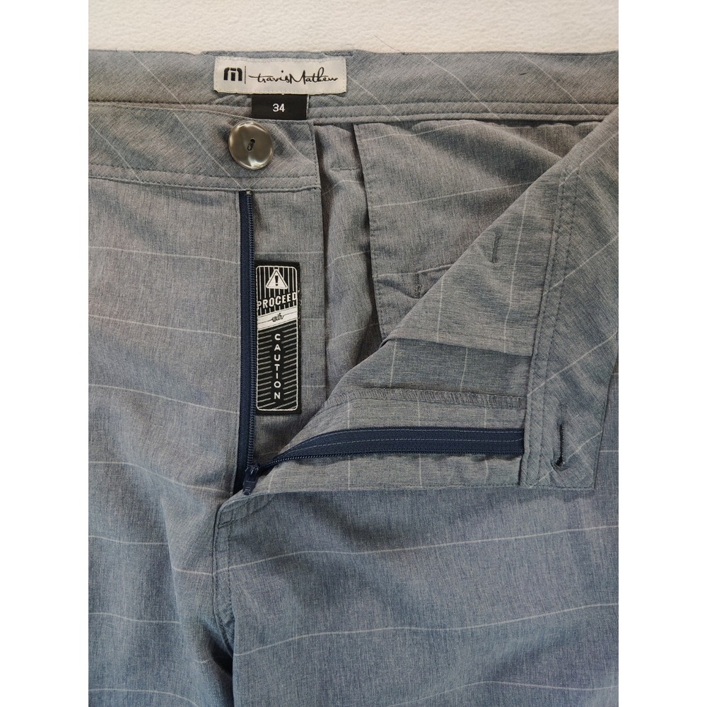 Travis Mathew Golf Shorts Gray Striped Stretch Waist 34 Measures 36 Inseam 10"